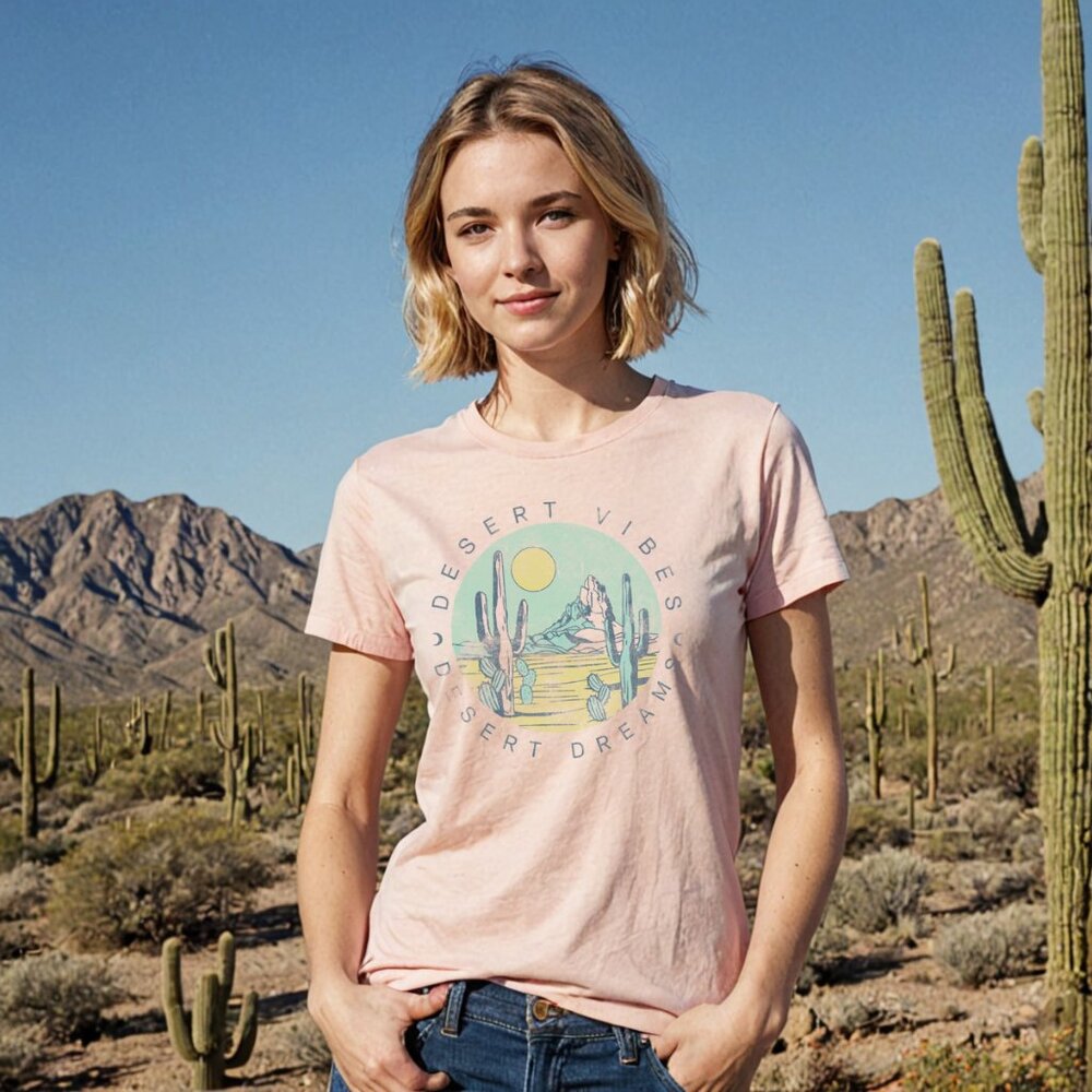 Desert vibes T-shirt, boho Graphic tee, Cactus print shirt, Nature-inspired